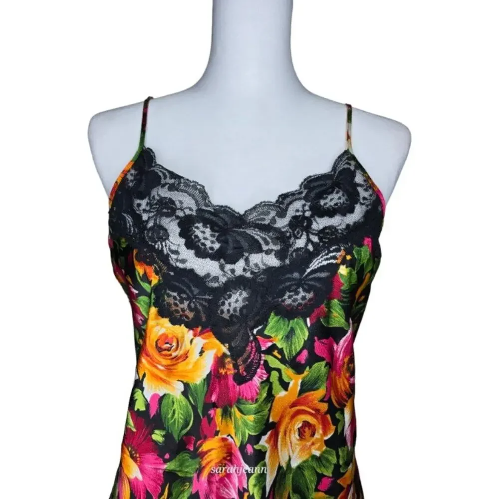 Victoria's Secret Vintage‎ Gold Label Floral Black Lace Slip Dress Size M